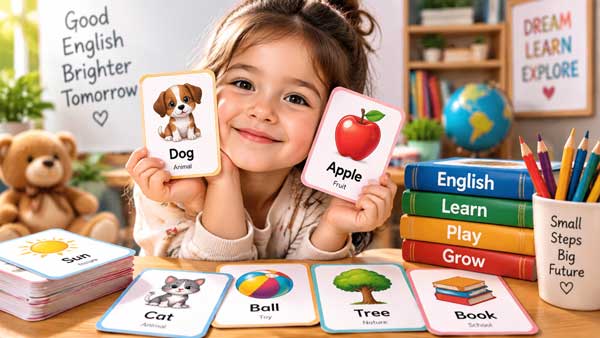 آموزش زبان کودک-در-حال-یادگیری-زبان-با-فلش-کارت